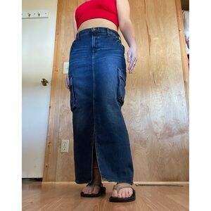 a.n.a Dark Blue Denim Cargo Skirt